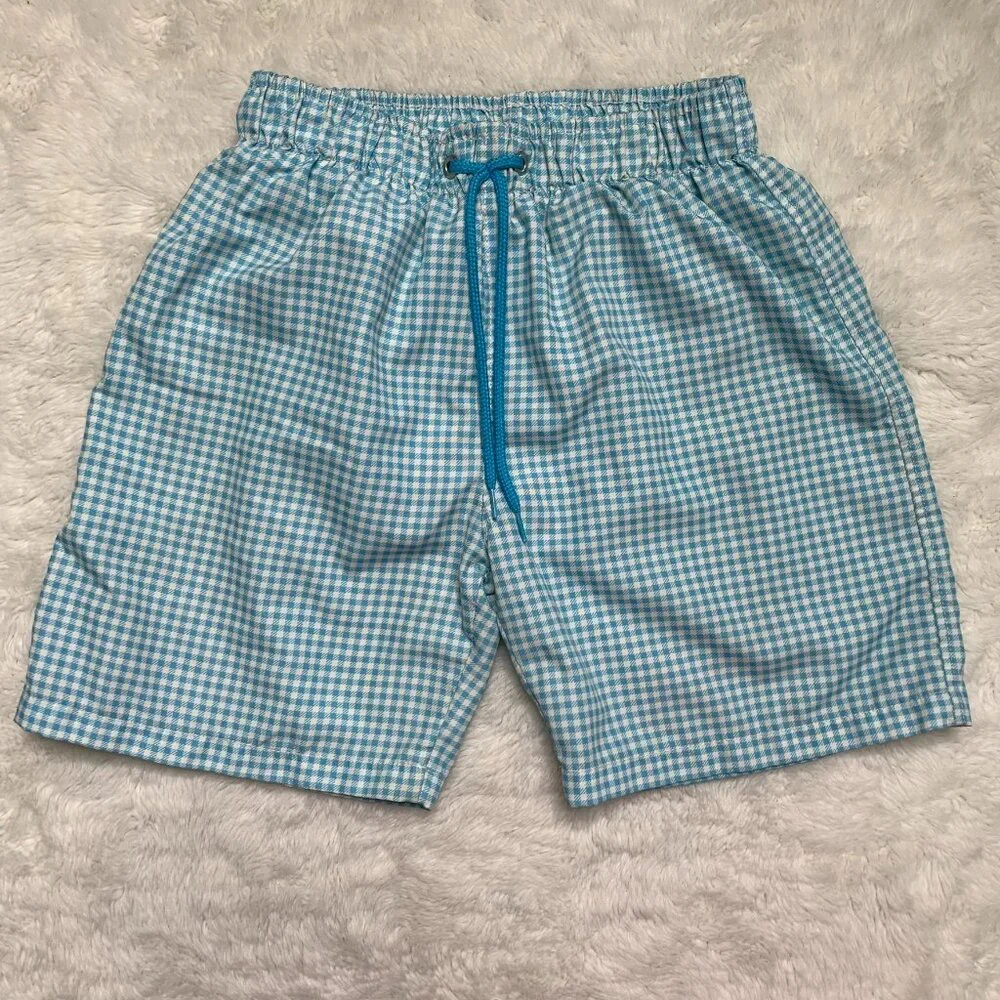 Pili Carrera Toddler Blue Checkered Boy Swimming Trunks Size 8 Years